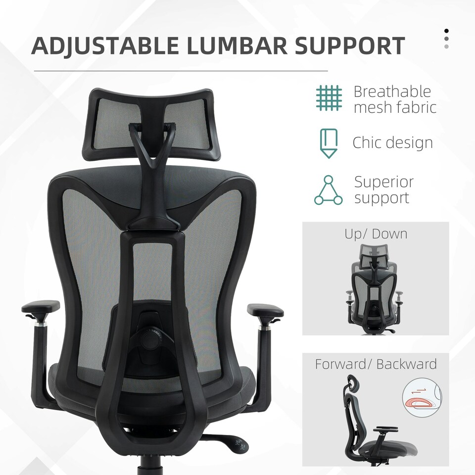 image 1 of Vinsetto Mesh Office Chair for Home with Lumbar Support, 3D Arm