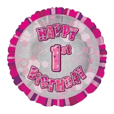 Unique Party 18 Inch Circle Pink Happy Birthday Foil Balloon - Pink - 12 Pink
