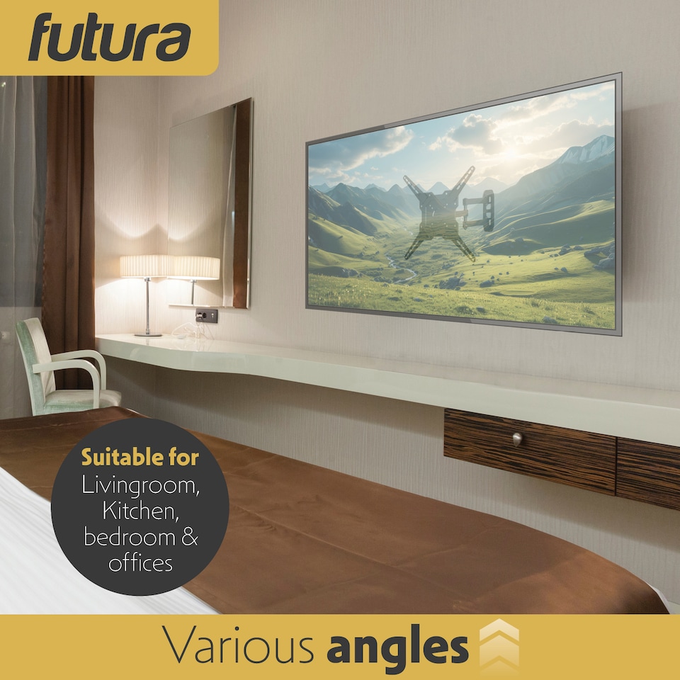 image 1 of Futura Heavy-Duty Universal TV Wall Mount Bracket for 26-60 Inch TVs, Tilt & Swivel Motion