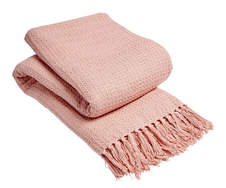image 1 of Lisbon Pure Cotton Honeycomb Throw in Blush Pink, 228 x 254cm | Pink | Pink