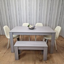 Modern Grey Rectangle Dining Table Set With 4 Cream Gem Chairs And 1 Bench Dining Room Furniture | Cream | One Size | 6