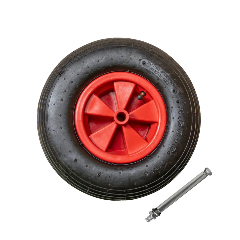 image 1 of Replacement 13" x 3" Pneumatic Garden Wheelbarrow Wheel With Axle