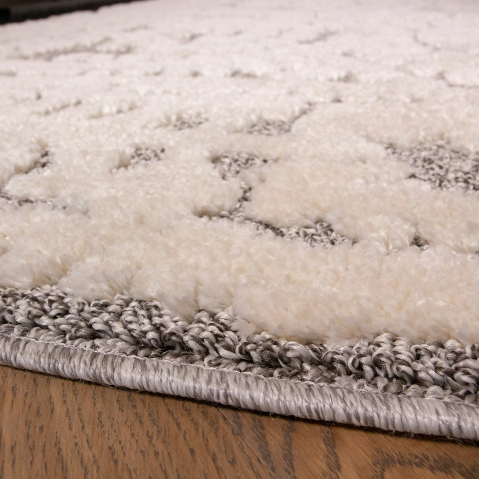 image 1 of KUKOON Grey Cream Floral Plush Loop Pile Living Room Area Rug 160cm x 230cm Grey