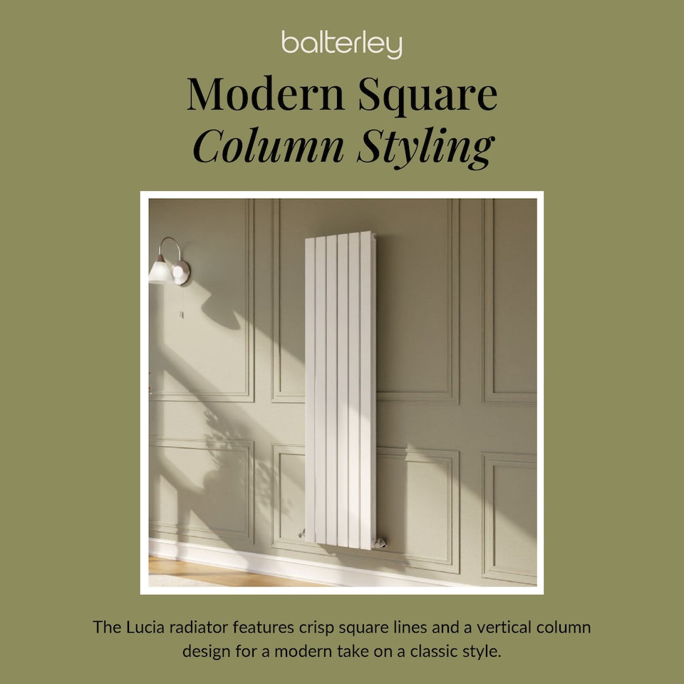 image 1 of Lucia Square Vertical Double Panel Radiator, 1500 x 354mm, Satin White | White | Satin White | 1