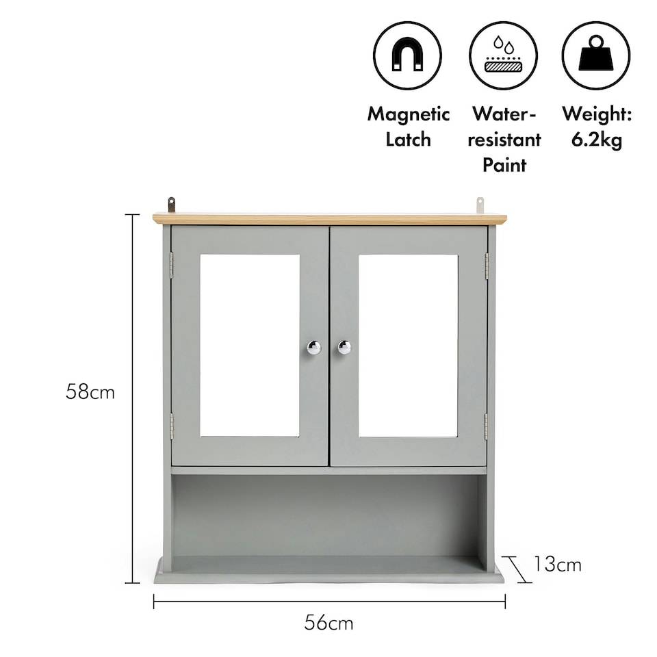 image 1 of VonHaus Shrewsbury Grey Bathroom Mirror Cabinet with Storage