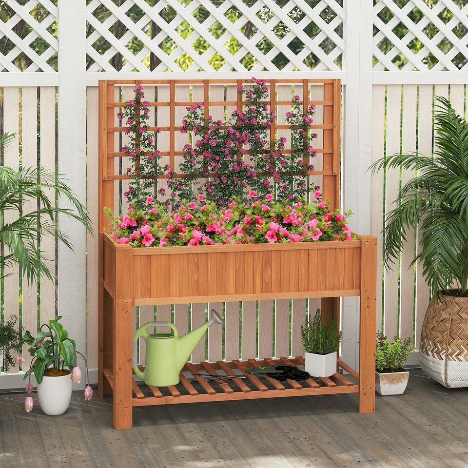 image 1 of COSTWAY Wooden Planter Box Raised Garden Bed Brown Brown