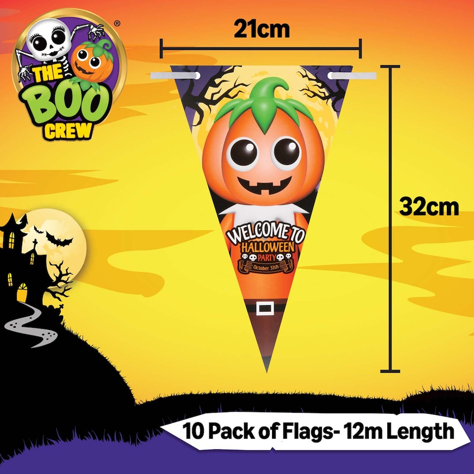 image 1 of PMS The Boo Crew Halloween Bunting - Pumpkin & Skeleton Wall Decoration