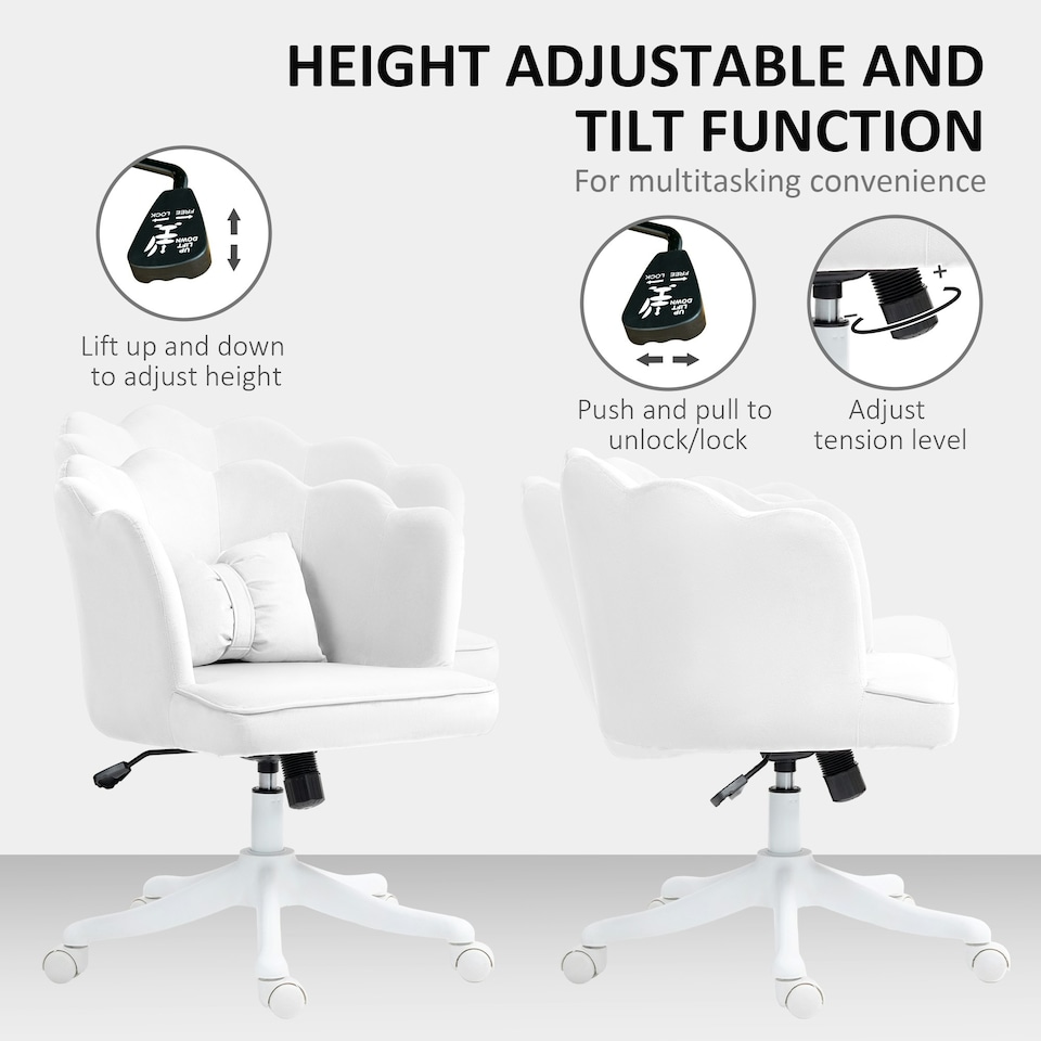 image 1 of HOMCOM Armless Desk Chair Home Office Chair w/ Wide Seat Tilt Function White White