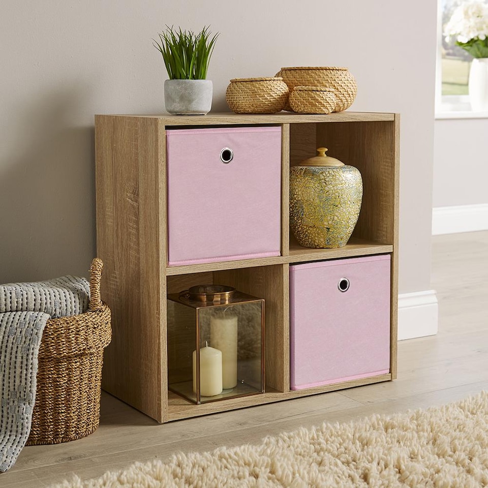 image 1 of Storage Cube 4 Shelf Bookcase Wooden Display Unit Organiser Home | Brown | Oak