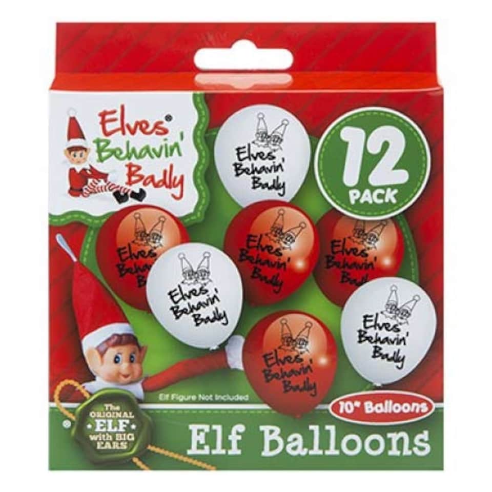 Elves Behaving Badly Red & White Christmas Latex Balloons 25cm / 10 in - Pack of 12