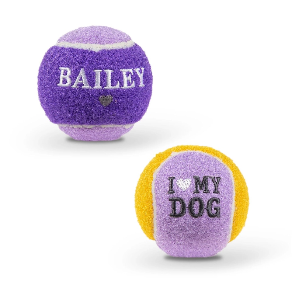 image 1 of Pre-Personalised Dog Ball Gift Pack 2pcs Purple Bailey