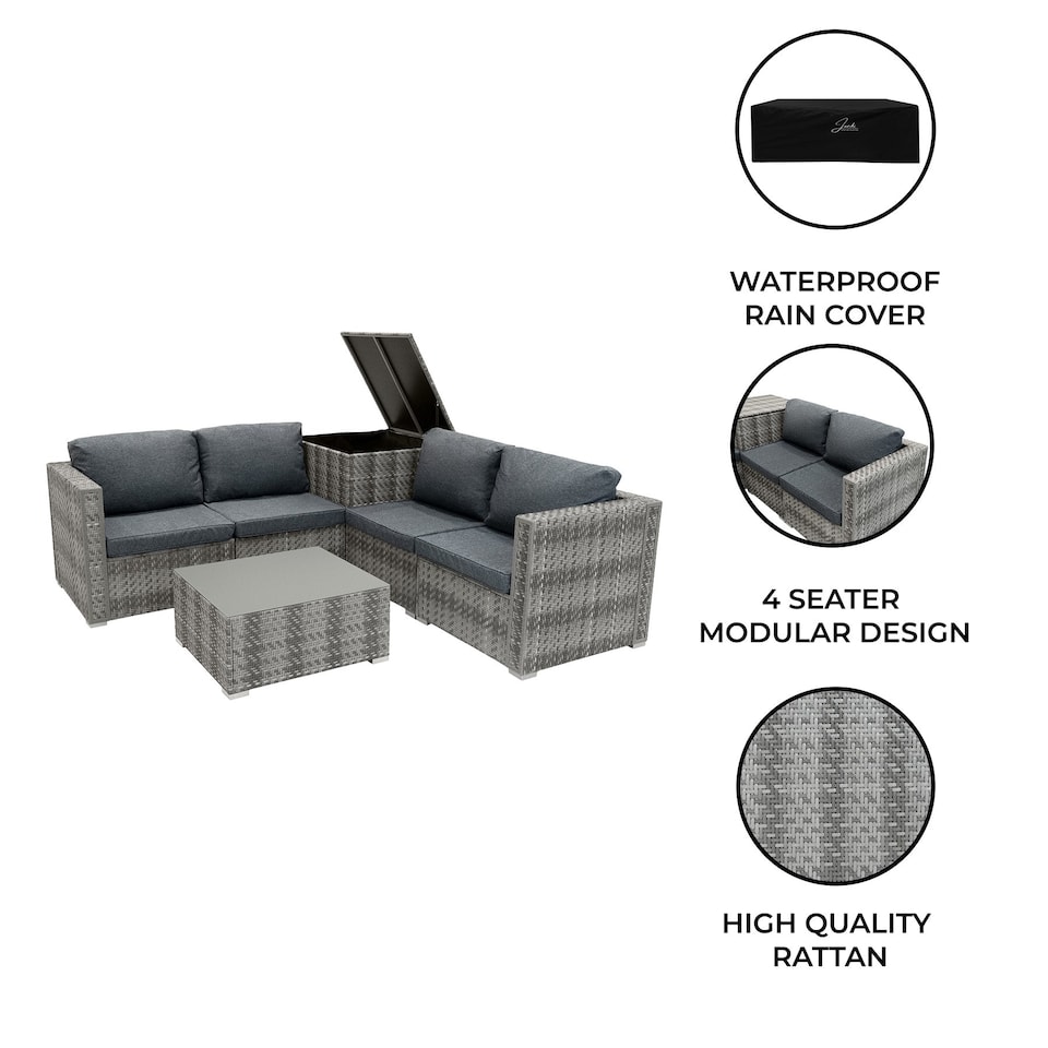 image 1 of Rattan Modular 6 Piece Furniture Set – Grey