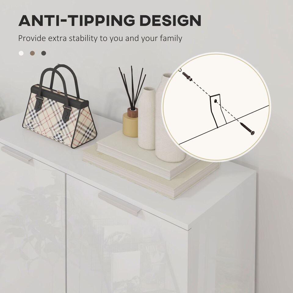 image 1 of HOMCOM Shoe Cabinet, Compact Shoe Storage Cabinet with Soft-Close Hinges and Adjustable Shelves for 15-20 Pairs of Shoes, High Gloss White