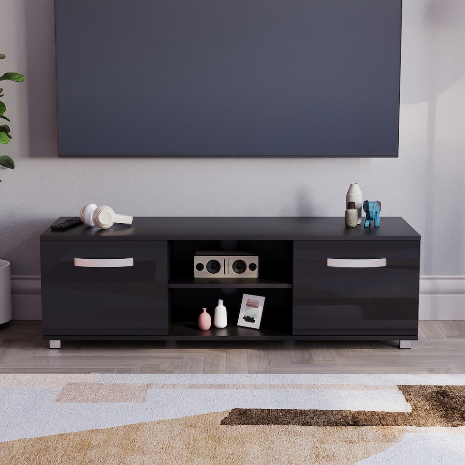 image 1 of Vida Designs Cosmo 2 Door TV Unit Entertainment Stand, 120cm, Black | Black | 1