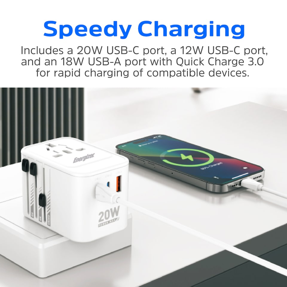 image 1 of Energizer International Travel Adapter 20W PD Charger White