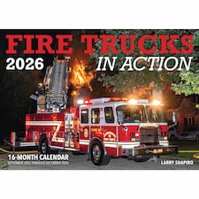 Fire Trucks In Action Deluxe Calendar 2026, Deluxe Calendars, Month To View, Transport, Gift