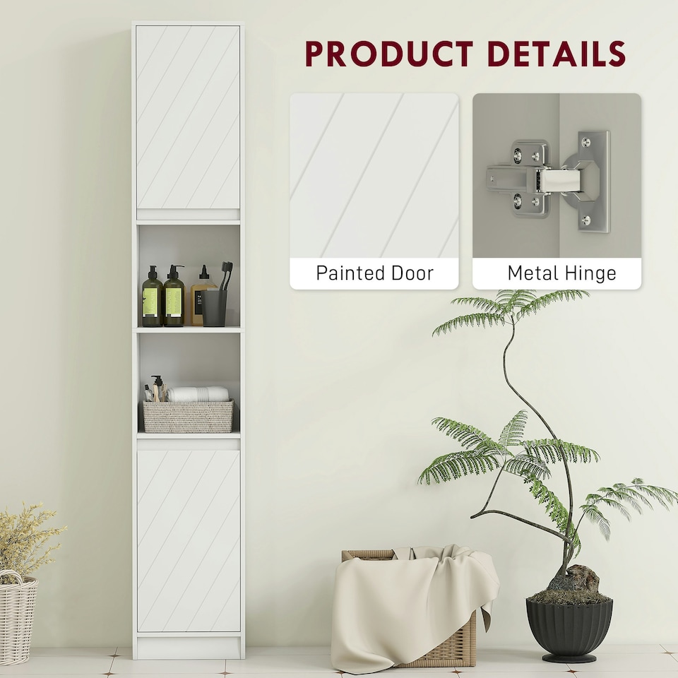 image 1 of HOMCOM Narrow Bathroom Storage Cabinet with Open Compartment, White White