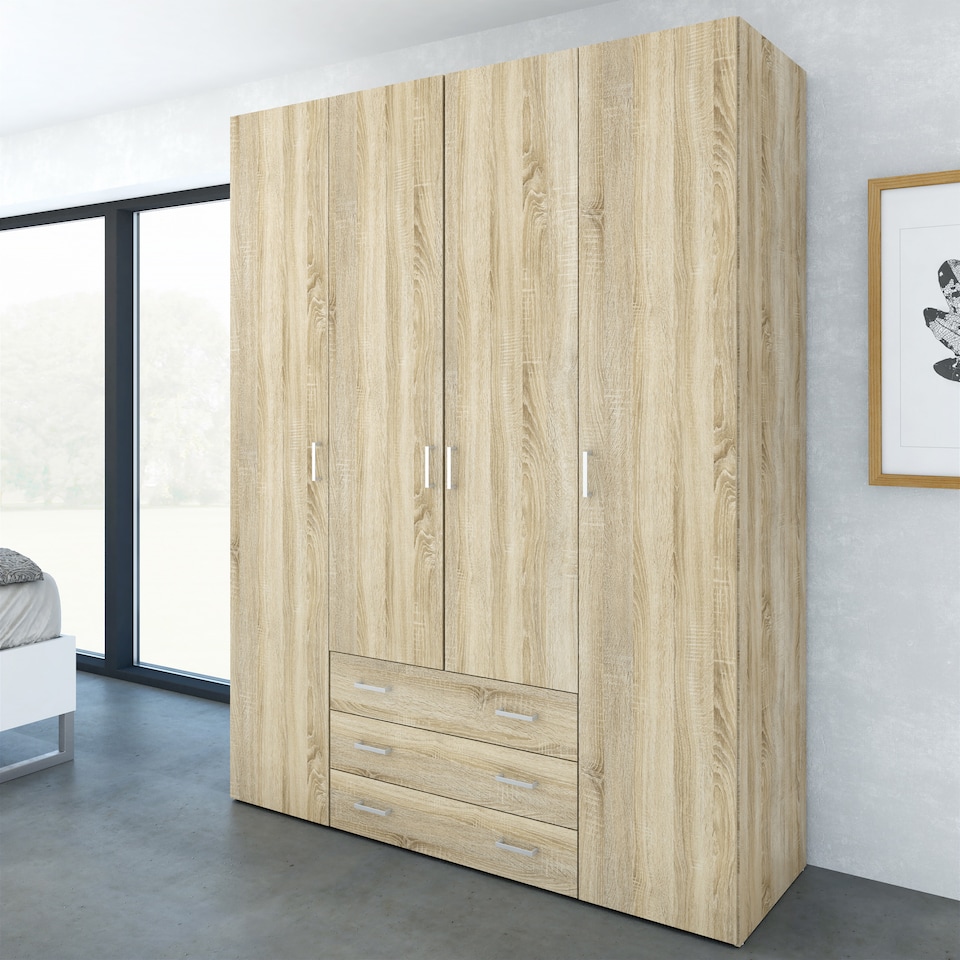 image 1 of Space Wardrobe 4 Doors 3 Drawers in Oak 2000