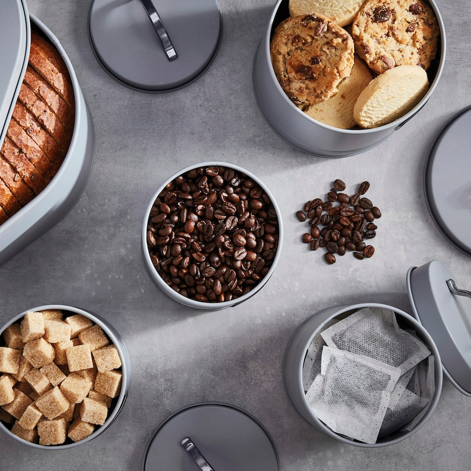 image 1 of Cooks Professional Kitchen Storage Set | 5-Piece | Bread Biscuit Tea Coffee Sugar | Grey & Silver