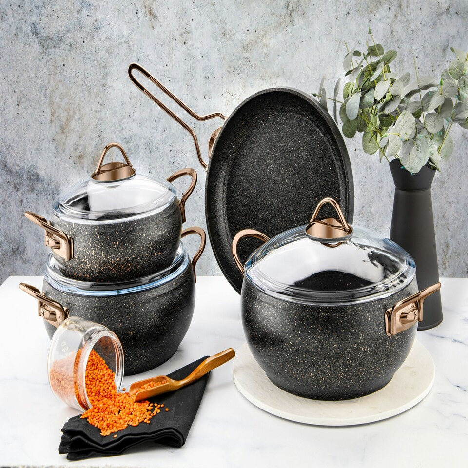 image 1 of Alya Collection 7-Piece Non-Stick Granite Cookware Set (Black)