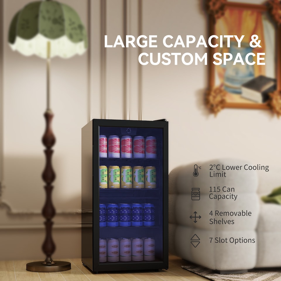 image 1 of HOMCOM 93L Drinks Fridge, 115 Can Under Counter Freestanding Wine Fridge
