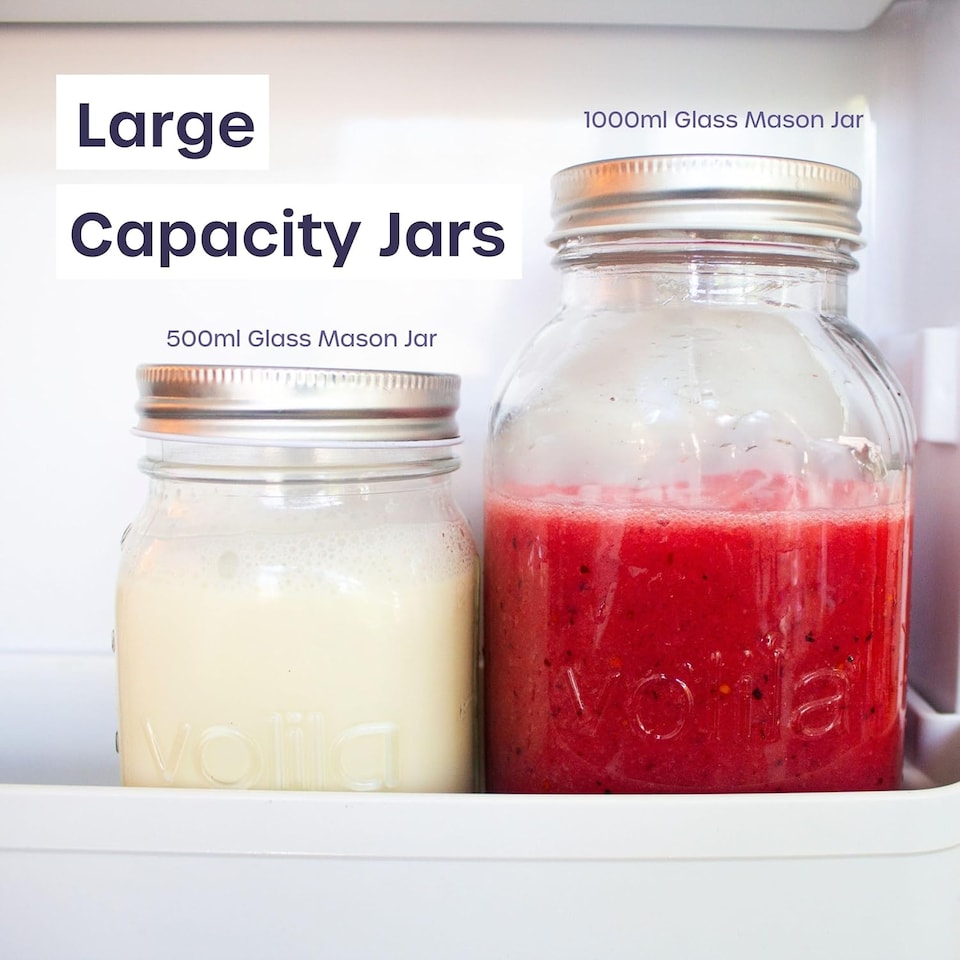 image 1 of 1L Mason Jar - Leakproof Glass Jar with Airtight Lid, Labels, Chalk Pen & Cleaning Brush | Clear | Clear | 1000ml - 6 Pack | 6