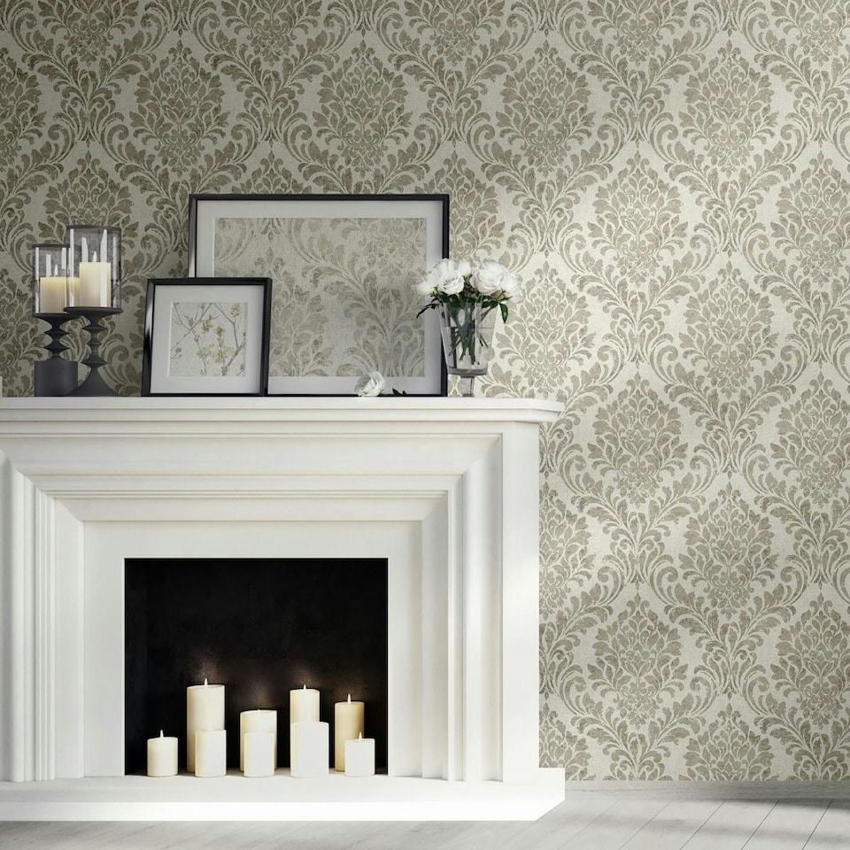 image 1 of Muriva Darcy James Collection Eleanor Damask Wallpaper - Cream - 10m x 53cm Cream