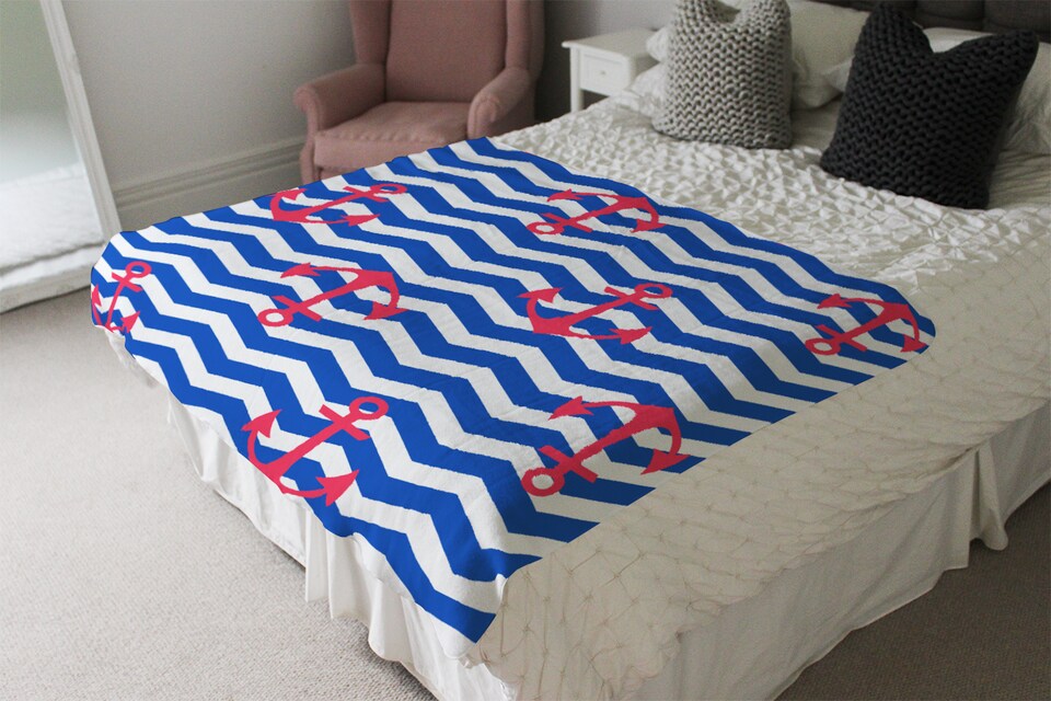 image 1 of Anchors On Zig Zag Stripes Blanket | Multi