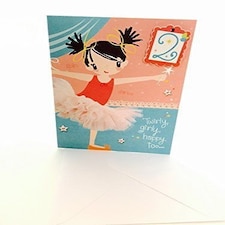 Girls Ballerina 2nd Happy Birthday Greeting Card With Badge, By Hallmark