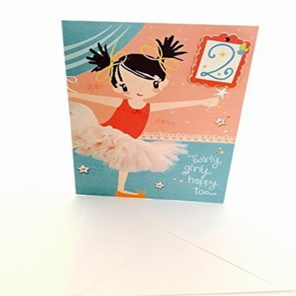 image 1 of Girls Ballerina 2nd Happy Birthday Greeting Card With Badge, By Hallmark
