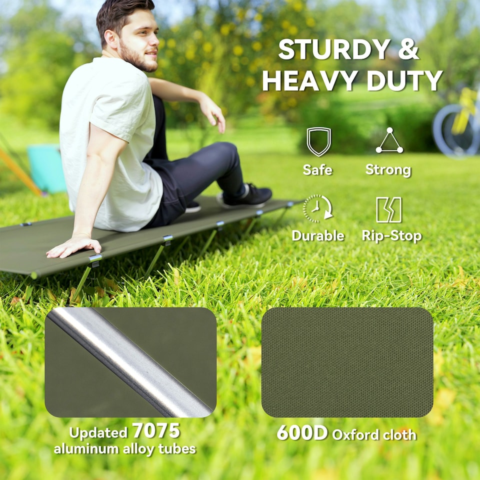 image 1 of Outsunny Lightweight Camping Cot Portable Compact Sleeping Bed w/ Carry Bag Green | Green
