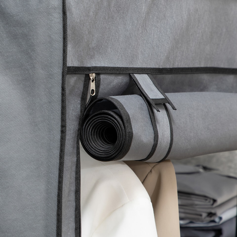 image 1 of HOMCOM Fabric Wardrobe, Portable Wardrobe with 6 Shelves, 1 Hanging Rail, Foldable Closets, 103 x 43 x 162.5 cm, Dark Grey | Grey | Dark Grey