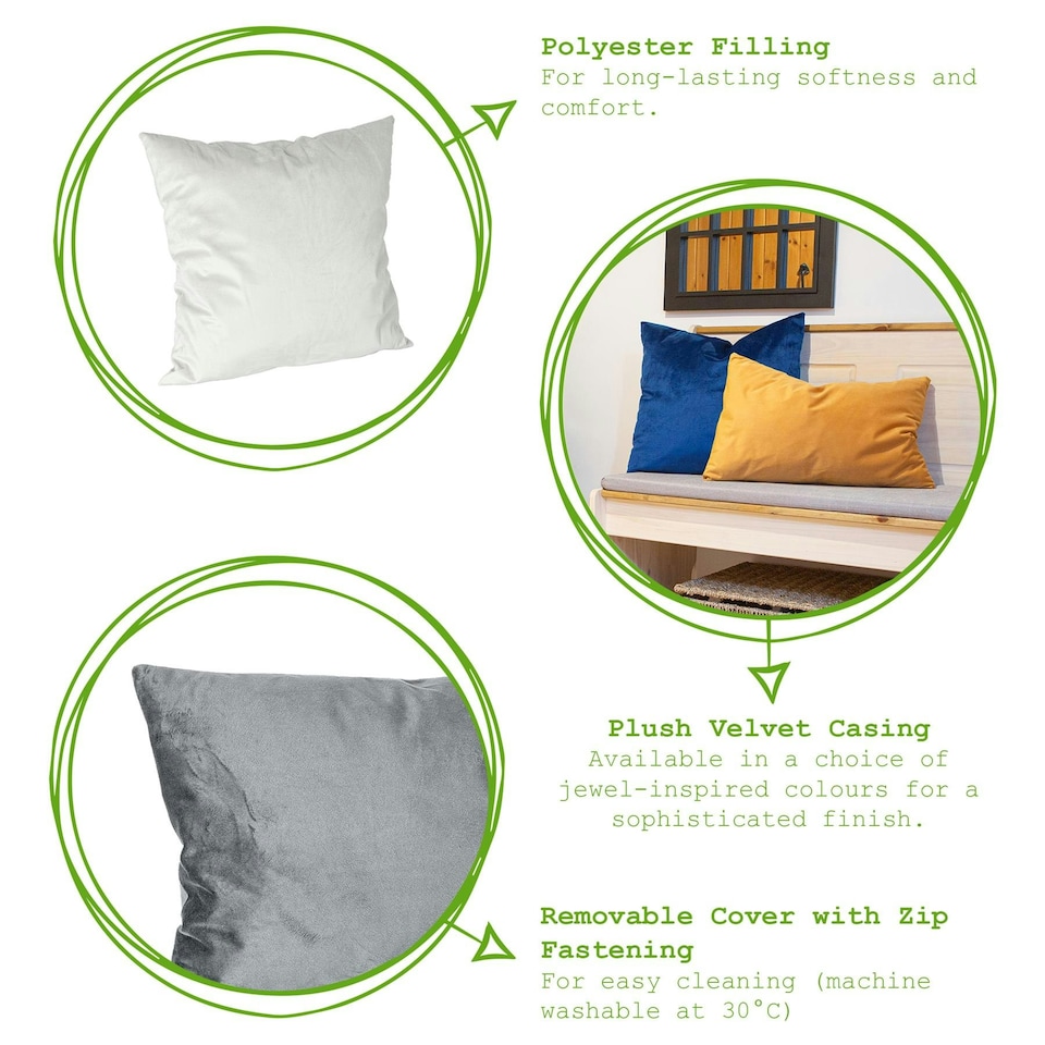 image 1 of Nicola Spring Square Velvet Cushions - 55cm x 55cm - Green - Pack of 6 Green