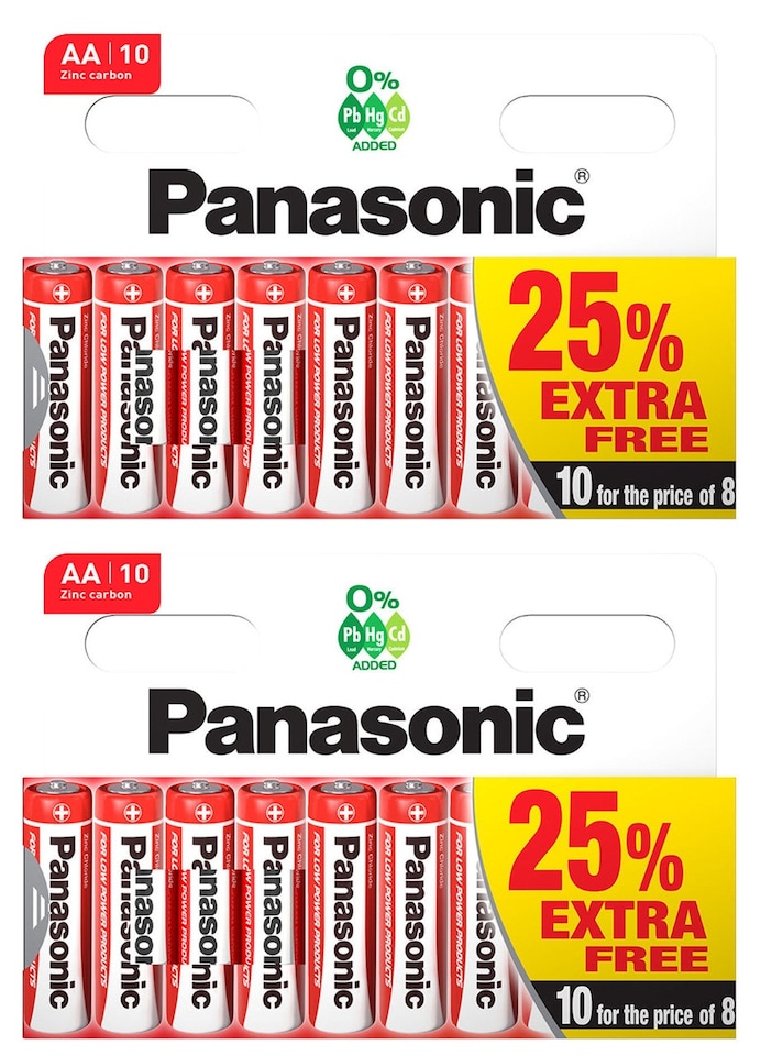 image 1 of 2x Panasonic Zinc Carbon AA Batteries - Pack of 10 | Multi | AA | 20