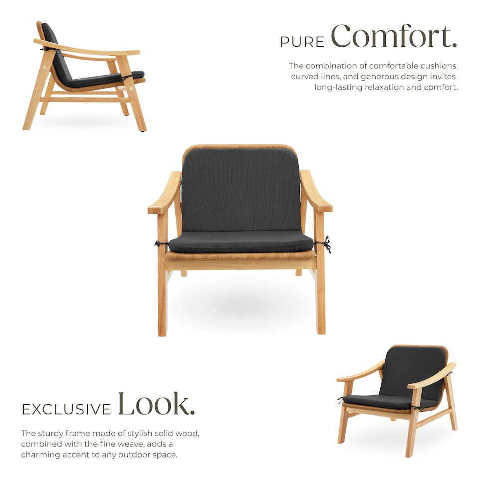 image 1 of Rattan Garden Chair Outdoor Furniture Chairs Varnished Wooden Frame Lounge Arm Chair | Cream | nature | One Size | 1