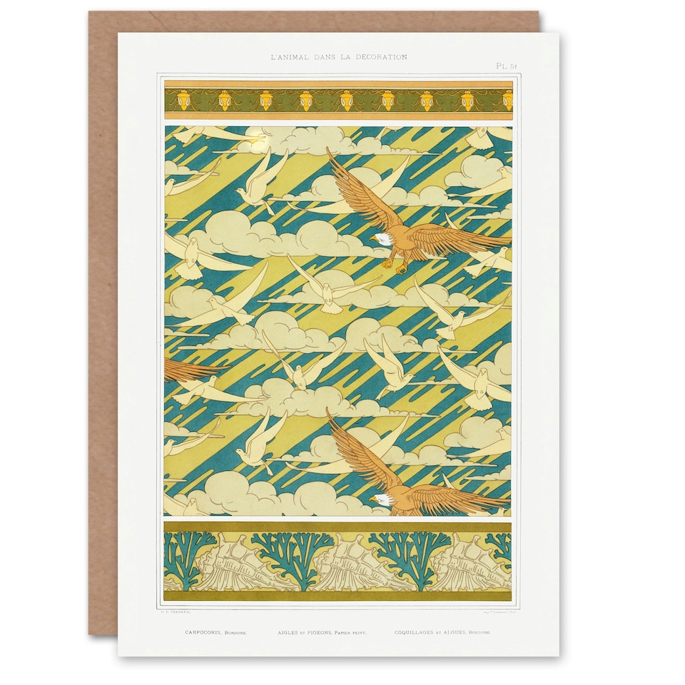 image 1 of Maurice Pillard Verneuil Art Card Eagles Doves and Sea Shell Patterns