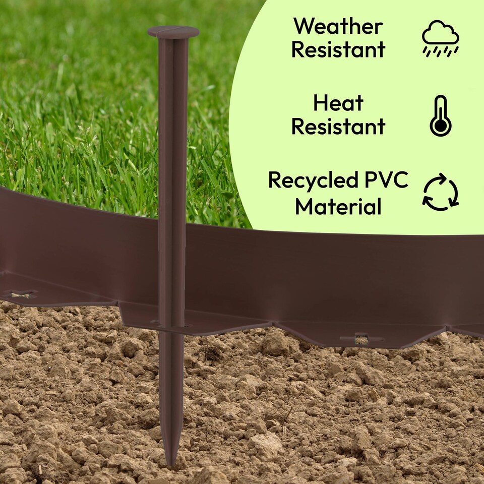 image 1 of KCT 50m Metre Brown Flexible Plastic Lawn Edging Grass Border with Pegs Garden Edger Heavy Duty Flower Bed