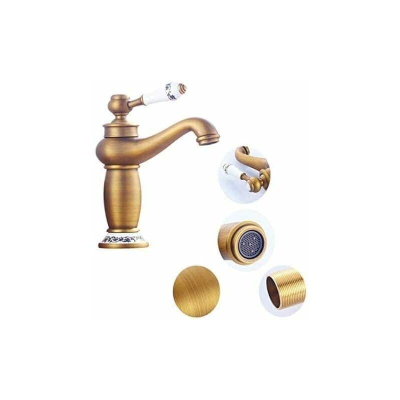 Retro single handle basin faucet, brass ceramic basin mixer tap, blue and white porcelain, long neck, vintage flowers with inlet,