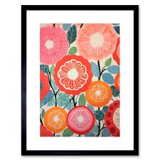 Bright Floral Pomegranate Tree Flower Blooms 9x7" Black Framed Wall Art Print