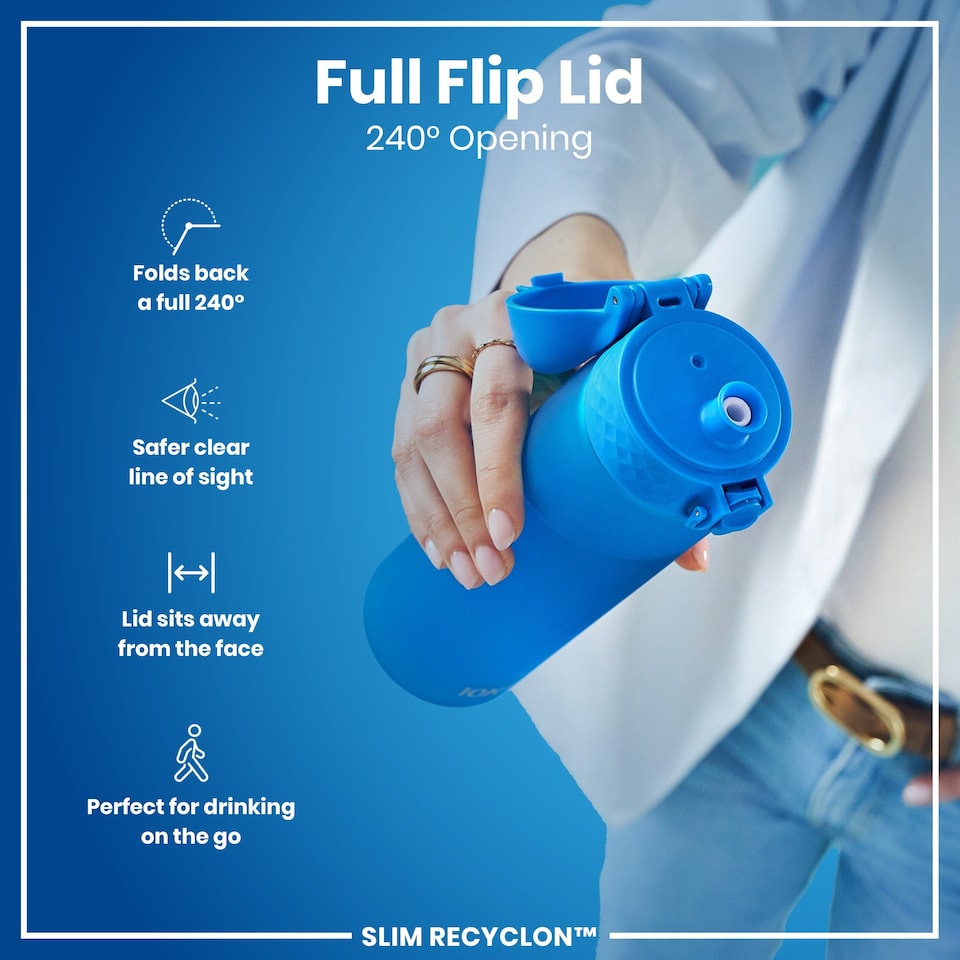 image 1 of Leak Proof Slim Water Bottle, BPA Free, 500ml (18oz) | Blue | Blue With Straw | One Size