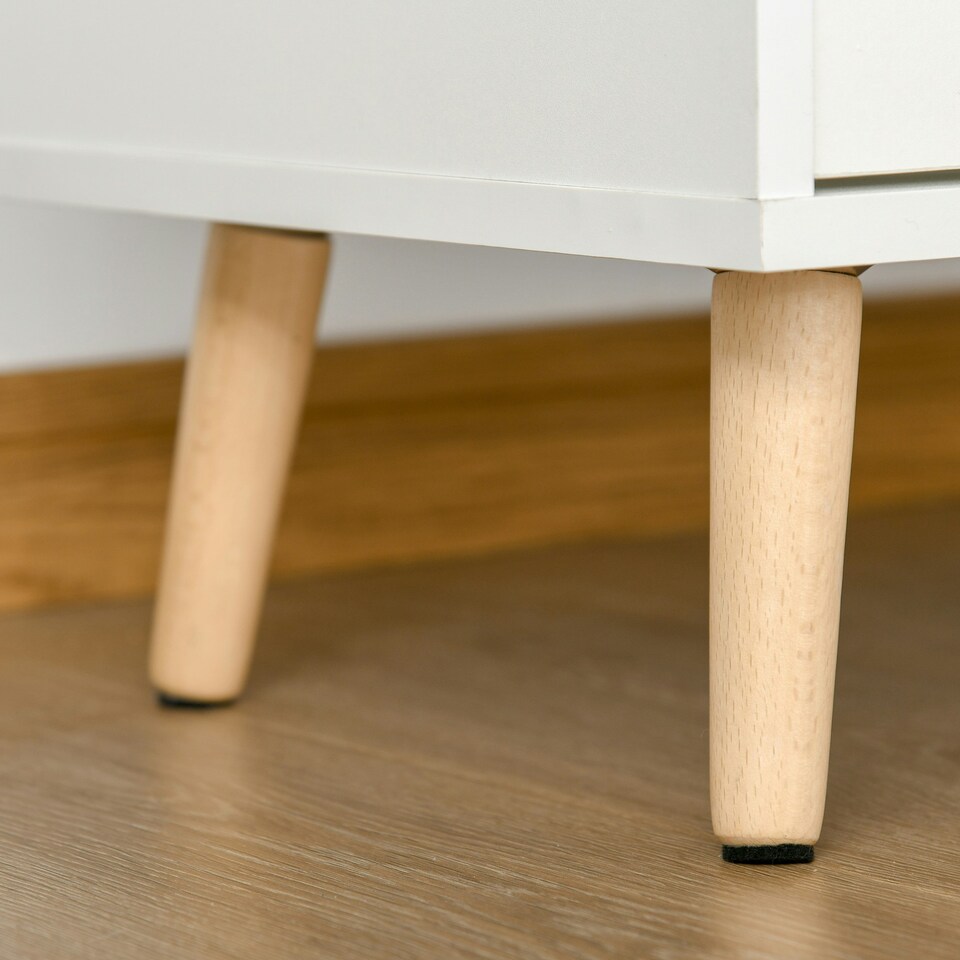 image 1 of HOMCOM Sideboard Cabinet Kitchen Cupboard with Glass Doors, Drawer & Wine Rack White | Natural wood legs