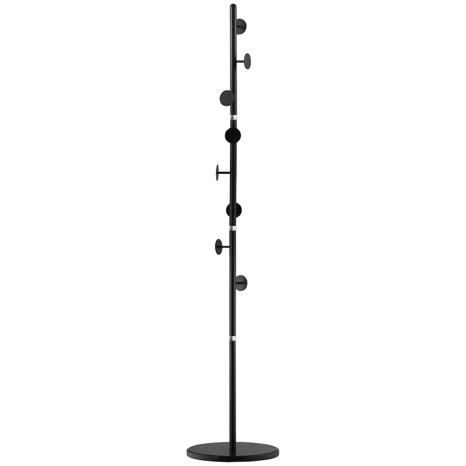 image 1 of HOMCOM Steel Coat Stand Rack Marble Base 8 Hook for Living Room Entryway,Black