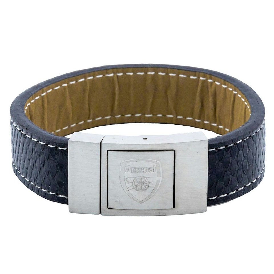 image 1 of Arsenal FC Leather Stitched Bracelet - Blue - One Size