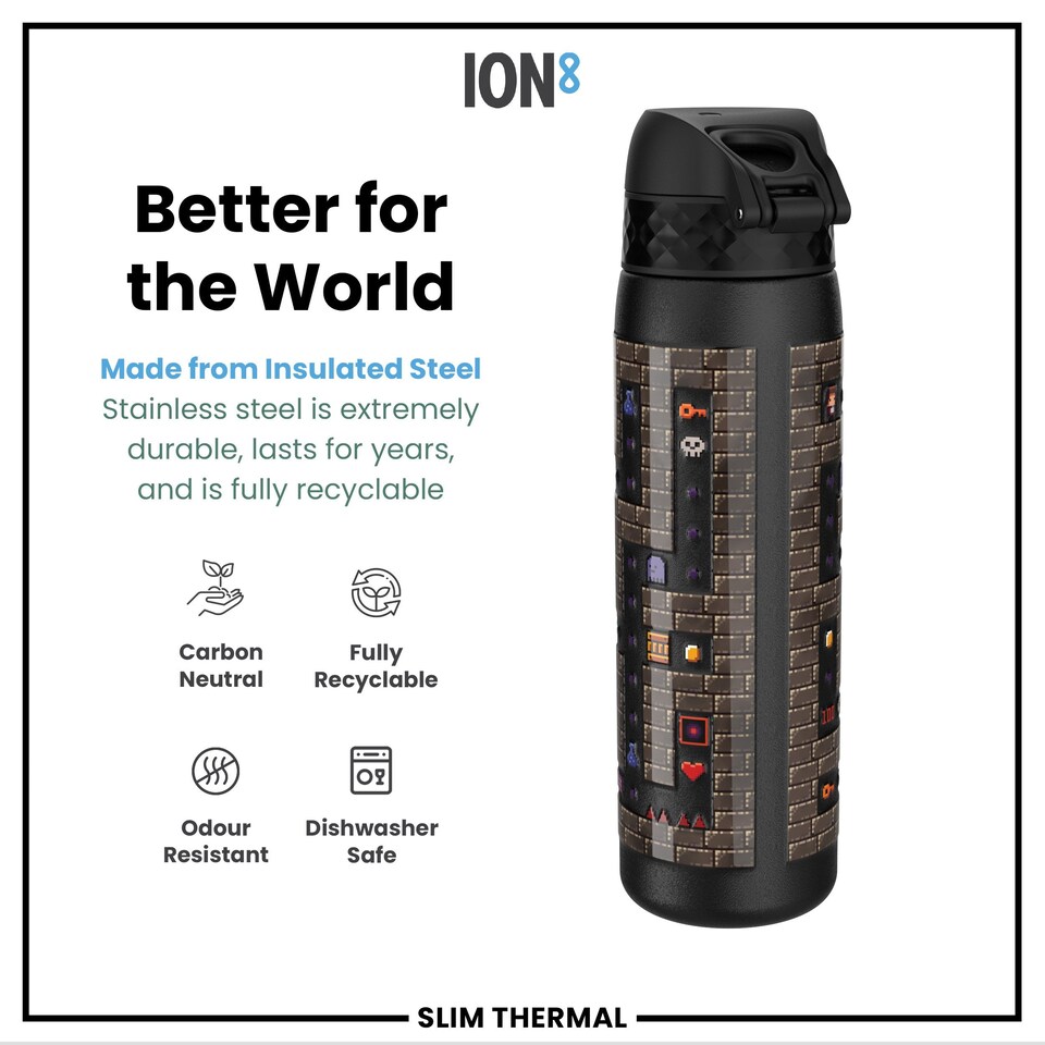 image 1 of Leak Proof Slim Water Bottle, Vacuum Insulated, 500ml (17oz) | Black | Gamer | One Size