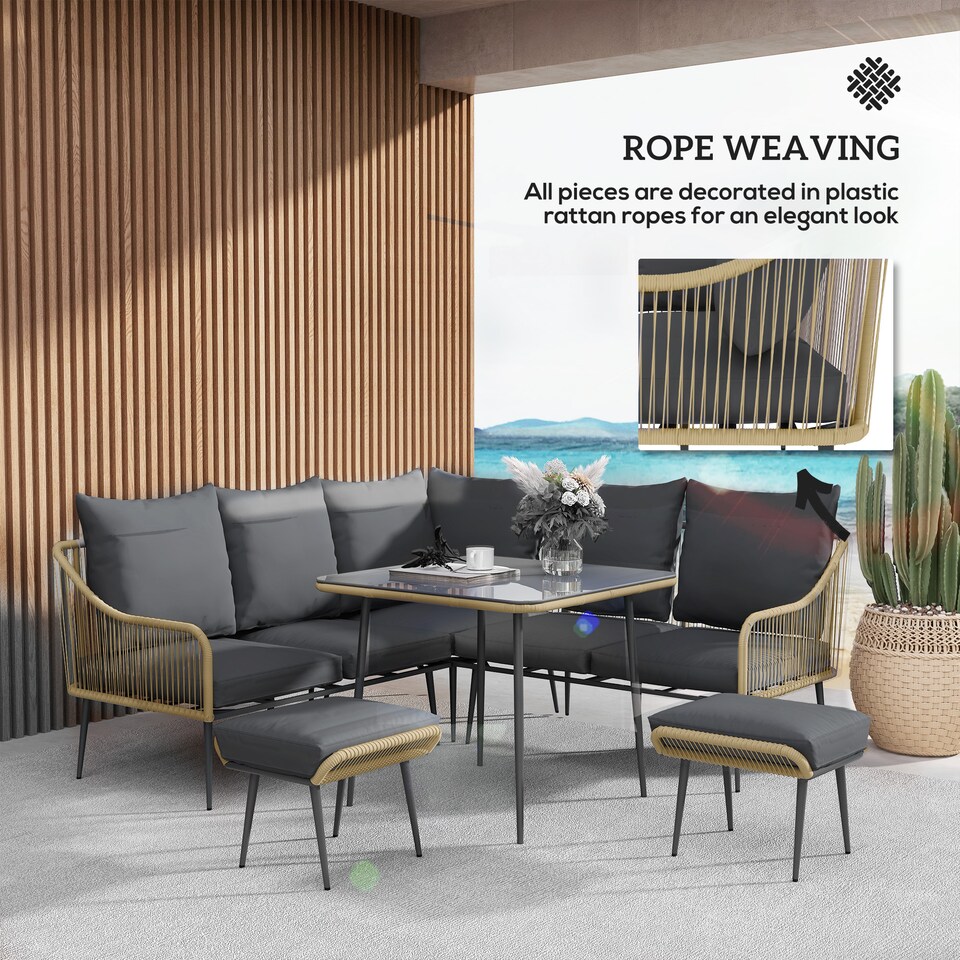 image 1 of Outsunny 6 Piece Garden Furniture Set Garden Sofa with Cushions, Light Brown