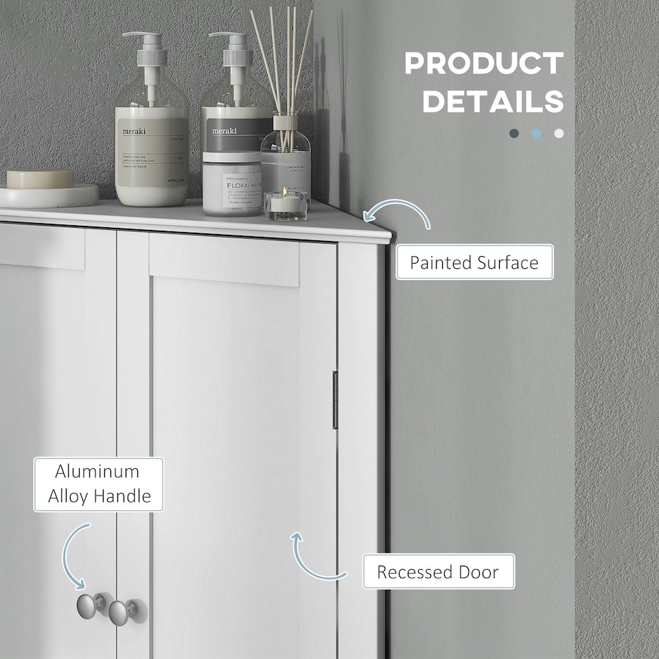 image 1 of kleankin Corner Bathroom Cabinet, Recessed Doors and Adjustable Shelf, White