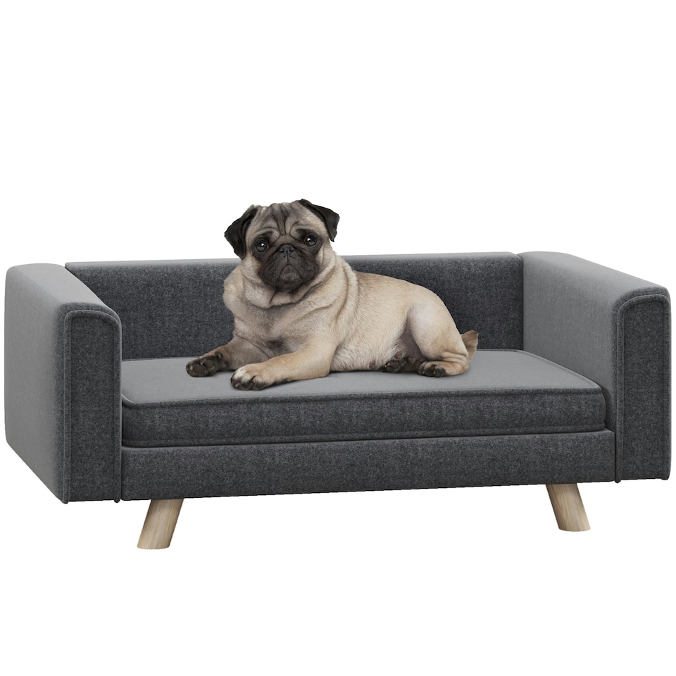 image 1 of PawHut Elevated Dog Sofa Bed with Cushion for Medium and Small Dogs, Grey