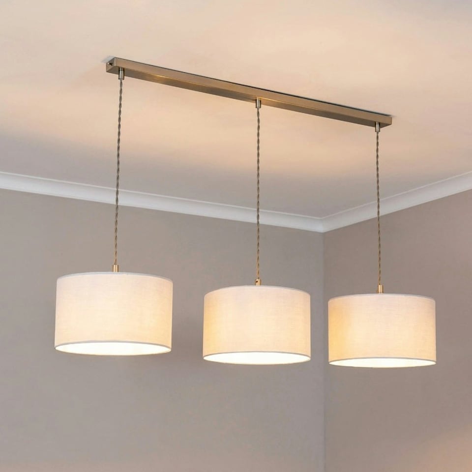 image 1 of ValueLights Shaw Brushed Chrome 3 Drop Bar Lamp Holder White Shades | White