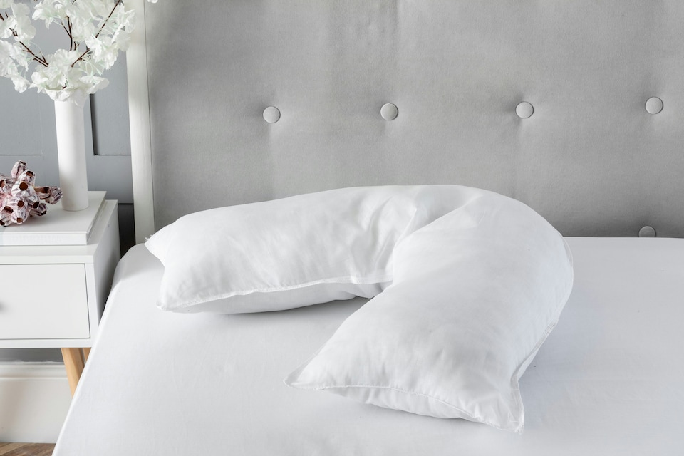image 1 of V Shape Support Pillow, Microfibre Soft Touch Cover And Hollowfibre Filling | White