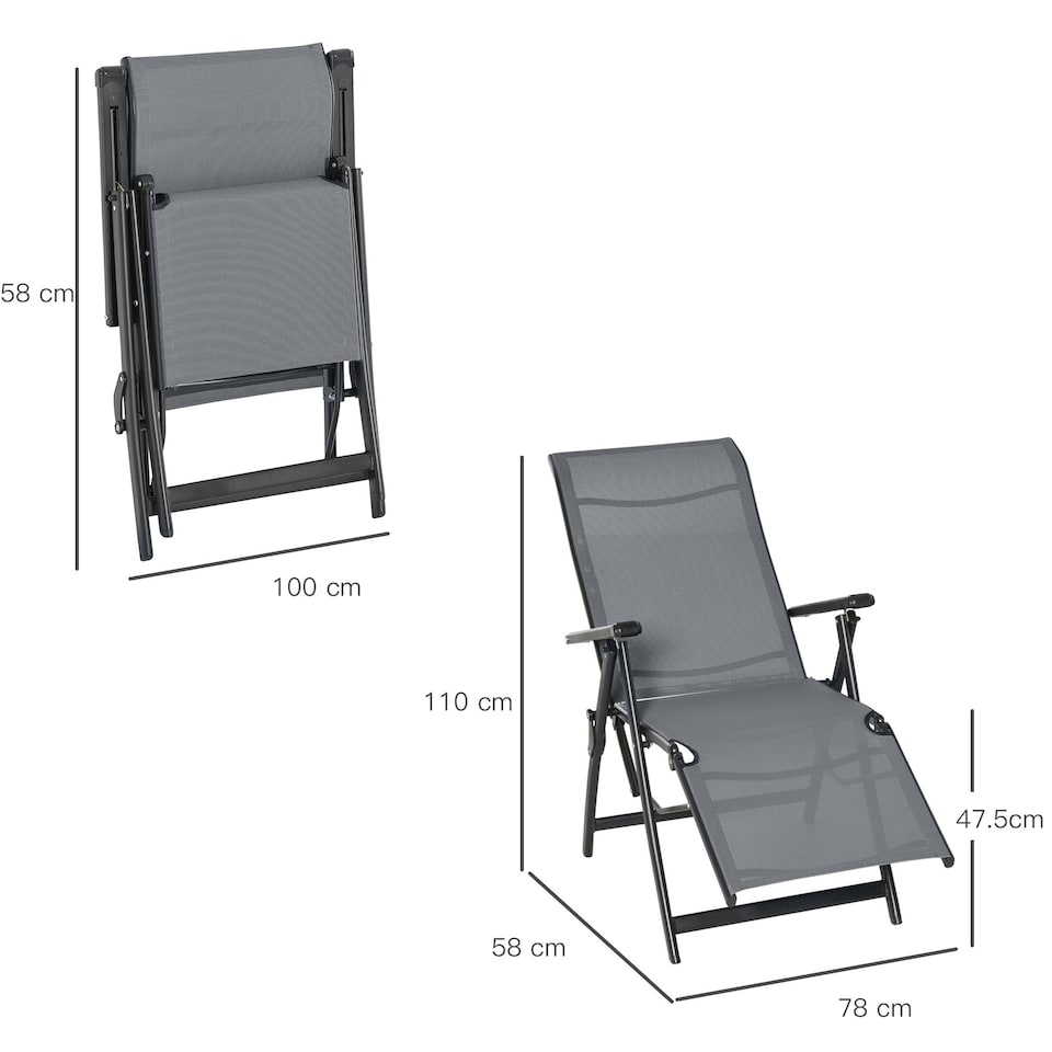 image 1 of Outsunny Outdoor Sun Recliner Loungers with Adjustable Footrest, Grey